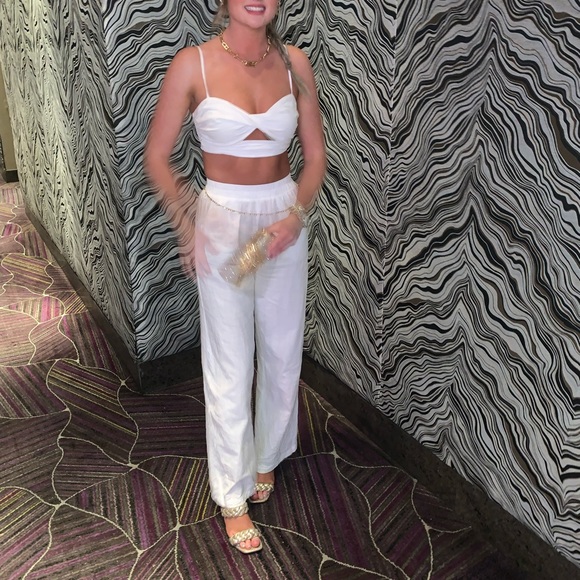 White linen two piece pants set - Picture 4 of 4